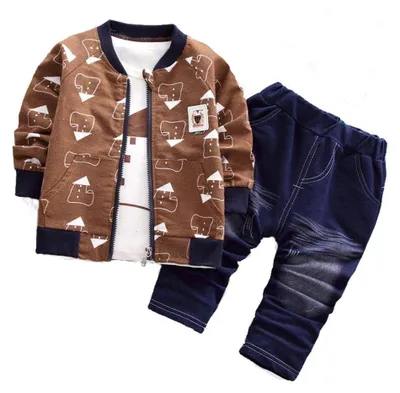 Imagen del producto de Omgoods - Conjuntos para bebés de tres piezas que incluyen chaqueta, camiseta y pantalones vaqueros