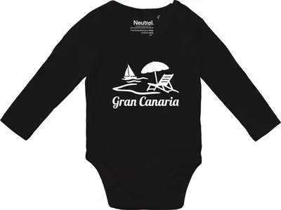 Produktbild von Huuraa Baby Body Gran Canaria Inselmotiv Spanien 62 Black  Baumwolle Fairtrade Langarmbody Geschenkidee