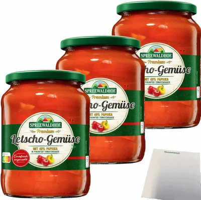Produktbild von Spreewaldhof Premium Letscho-Gemüse ungarischer Art 3er Pack (3x720ml Glas) + usy Block