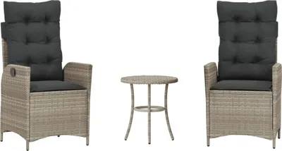 Produktbild von 3-tlg. Bistro-Set mit Kissen Hellgrau Poly Rattan