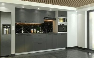Zdjęcie produktu dla ULWEHOME Meble kuchenne Zestaw mebli kuchennych Kuchnia Milan 260cm Słupek piekarnik mikrofala | szafka • regał • blat • zabudowa AGD | Antracyt 2,6 m