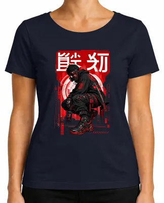 Productafbeelding van Cyberpunk techwear, Japanse anime, manga, Japan, Y2K streetwear, dames T-shirt, marineblauw, maat 3XL