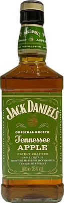 A product shot of a bottle of Jack Daniel's Tennessee Apple liqueur.