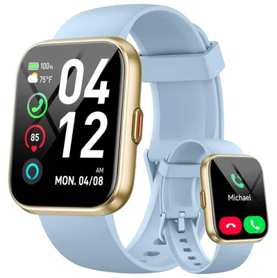 Produktbild von Smartwatch Herren Damen Smart Watch mit Telefonfunktion Whatsapp mit Herzfrequenz Schlafmonitor 10 Tage Akku 3ATM Wasserdicht Sportuhr für iOS Hellblau