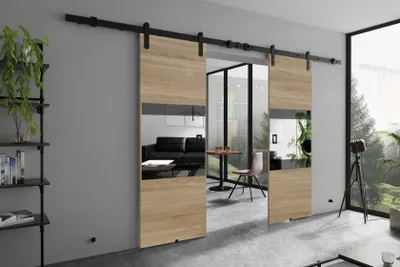 Produktbild von KIER FURNITURE MIA DUO – Schiebetür Komplettset – 132x205x1,6 cm - Sonoma-Eiche