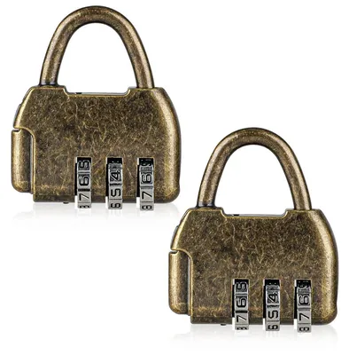 Immagine prodotto di 2 lucchetti in metallo con cifrario a 3 cifre, stile retrò in bronzo, ideali per scatole di sicurezza, scatole portagioie e valigie
