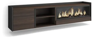 Produktbild von TV-Möbel Holzeffekt eiche schwarz 212x35x50cm Kamin mit Feuereffekt