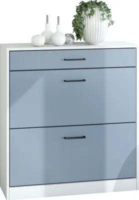 Produktbild von Vladon Schuhschrank Schuhkipper Elvas 89 x 95,5 x 27 cm, Germany, Korpus in Weiß matt, Front in Denim matt | Große Farbauswahl