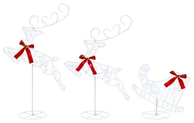 Image de vidaXL : Renne de Noël avec traîneau, 3 pièces, 160 LED, lumière blanche froide