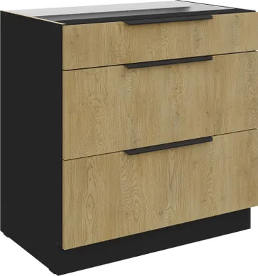 Produktbild von Küchen Unterschrank 80 cm CREMONA Eiche hell + Schwarz matt Vollauszug Soft-Close Küche Küchenzeile Einbauküche Küchenblock