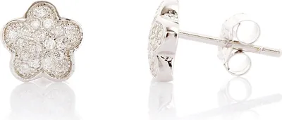 Produktbild von 1 Paar Damen Ohrstecker Silber Rhodiniert Blume 8mm Mit Zirkonia Steine in Weiss HS-ERG15.8