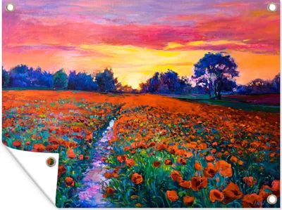 Produktbild von MuchoWow® 120x90 cm Outdoor-Poster Gartendeko Sichtschutz Garten Poster für den Garten  Malerei - Natur - Blumen - Ölfarbe