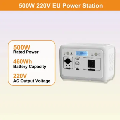 Immagine prodotto di Centralina portatile – Generatore solare – 500 W – 460,8 Wh – Batteria LiFePO4 – 220 V – Spina europea – Ideale per campeggio e camper