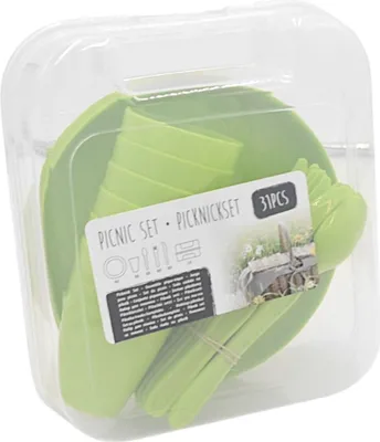Produktbild von Picknick Geschirr Set 31-tlg. Campinggeschirr Festival-Set Outdoor Besteck, Farbe:grün