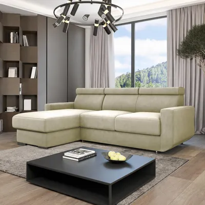 Produktbild von GOLDSTOFF HUGO Ecksofa 202 x 130 cm mit Schlaffunktion & Bettkasten – L-Form Schlafsofa mit Kopfstützen und Relaxfunktion (Beige)