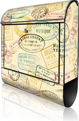 Produktbild von banjado Design Briefkasten Stahl schwarz mit Zeitungsfach pulverbeschichtet "Stempel" 38x46x12,5cm & 2 Schlüssel - Postkasten A4 Einwurf inkl. Montagematerial [BKSCH 10574]