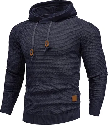Produktbild von ASKSA Herren Kapuzenpullover Hoodie Herren Waffel Sweatshirt Herren mit Kapuze Casual Langarm Streetwear Hoodie Pullover,Dunkelblau,L