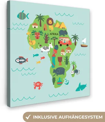 Obrázek produktu pro OneMillionCanvasses® - Obrazy na plátně - Mapa světa Děti - Zvířata - Afrika, nástěnná malba, nástěnné dekorace obrazy obývací pokoj, 50x50cm