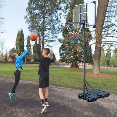 Obrázek produktu pro MODFU Výškově nastavitelný basketbalový koš, stojan 164,59–213,36 cm, basketbal s průhlednou deskou a kolečky v základně, černá