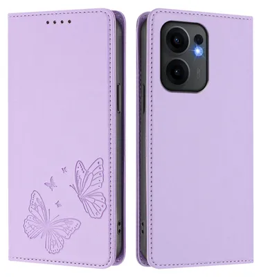 Image de Étui en cuir pour Oppo Reno13 F 5G, motif papillon, étui à rabat avec porte-appareil, violet clair