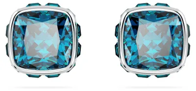 Image de Swarovski Birthstone Boucles d'oreilles, taille coussin, décembre, bleu, plaqué rhodium