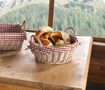 Produktbild von Schale aus Weide, rund, mit Griffen & karierter Stoffeinlage, Brotkörbchen