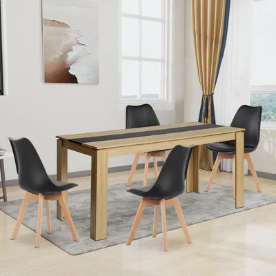 Produktbild von Essgruppe Esstisch mit 4 Stühlen Rechteckig 160cm Eiche-Schwarz