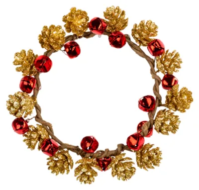 Produktbild von Adventskranz Dekoration Tannenzapfen + Glöckchen 13cm aus Naturholz -