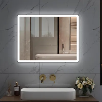 Obrázek produktu pro HOROW Koupelnové zrcadlo 50x70 cm proti zamlžování Koupelnové zrcadlo se 3 barvami světla Nastavitelný jas Funkce paměti