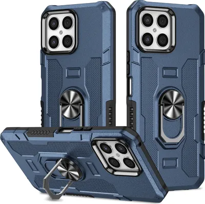Produktbild von Honor X8 Hülle, Dual Layer Robuste Rüstung Ringhalter Ständer Schutzhülle für Honor X8 Blau