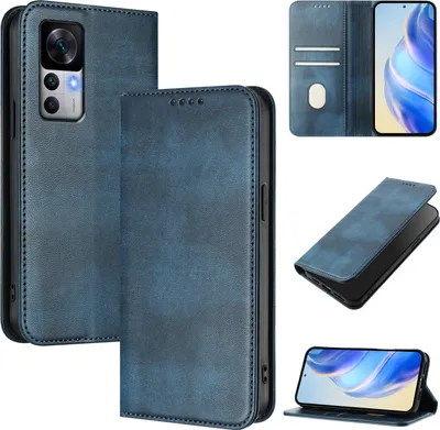 Produktbild von Handyhülle für Xiaomi 12T / 12T Pro, Vintage Leder RFID Schutz Kartenfach Standfunktion Magnetische Klapphülle Blau