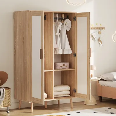 Produktbild von STILVORA Kleiderschrank mit Kleiderstange , 2-türiger Kleiderschrank, Zweitüriger, Schlafzimmerschrank, Kinderkleiderschrank