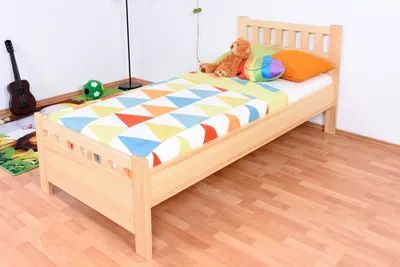 Produktbild von Bettrahmen für Kinder / Kinderbett 90 x 200 cm | Massivholz: Kiefer | Natur Lackiert