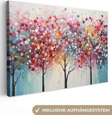 Produktbild von MuchoWow® - Leinwandbilder - Kunst - Bäume - Natur - Acryl, Wandbild, Wanddeko Bilder Wohnzimmer, 90x60 cm