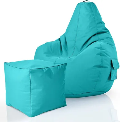 Produktbild von Green Bean® 2er Set Sitzsack + Hocker "Cozy+Cube" - mit EPS Perlen Füllung - robust waschbar schmutzabweisend - Türkis