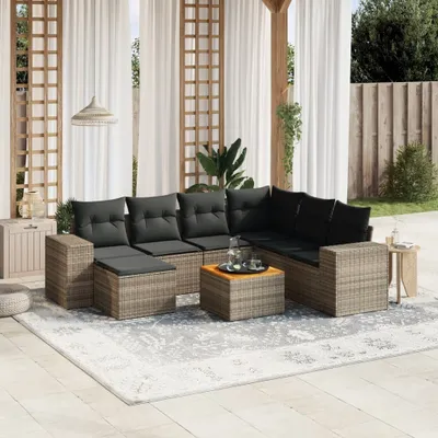 Produktbild von 8-tlg. Garten-Sofagarnitur - mit Kissen Grau Poly Rattan - Gartenmöbelset 3225563