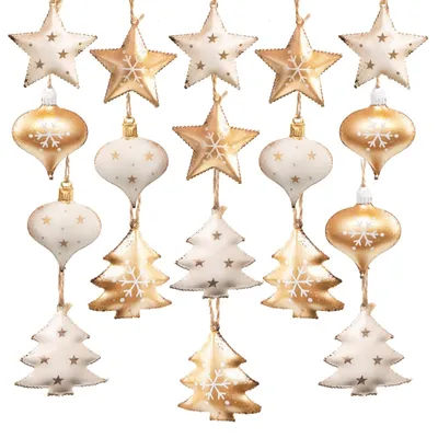 Produktbild von 18 Metallanhänger als Weihnachtsbaumschmuck - gold weiß