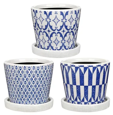 Zdjęcie produktu dla Zestaw 3 doniczek ceramicznych z otworem drenażowym i podstawką, idealnych do sukulentów i kaktusów, o średnicy 12 cm