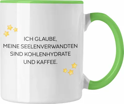 Produktbild von Trendation - Lustige Tasse mit Spruch für Frauen Männer Arbeit Büro Lustig Tassen Becher mit Sprüchen Kollegin Geschenk Sarkasmus Kohlenhydrathe und Kaffee (Grün)