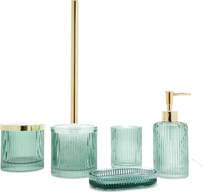 Produktbild von BB BOHO Bad Accessoires Set aus Glas, mint & Gold