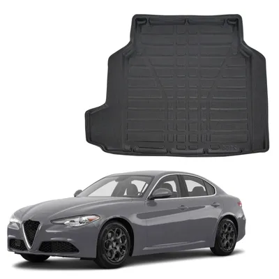 Image de Tapis De Coffre Sur Mesure Pour Alfa Romeo Giulia Depuis 2016, Noir, Antidérapant, Bord Haut, Toutes Saisons