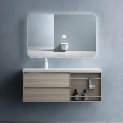 Image de doporro Meuble de Salle de Bain Chêne Clair Ensemble de 2 Pièces Meuble avec Lavabo 120cm Design Open avec 2 Tiroirs et 1 Compartiment