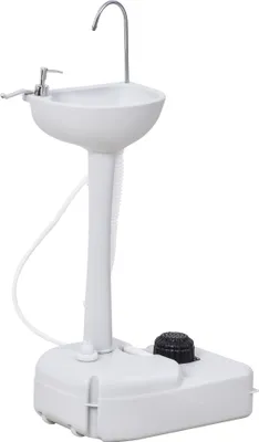 Produktbild von Outsunny Camping Waschbecken Handwaschbecken mit 17L Wassertank Spülbecken mit Auffangbehälter für Abwasser Spender für Flüssigseife mit Fußpumpe mobil HDPE Grau