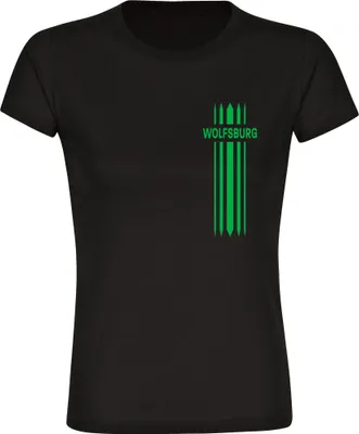 Produktbild von multifanshop Damen T-Shirt - Wolfsburg - Streifen, schwarz, Größe M
