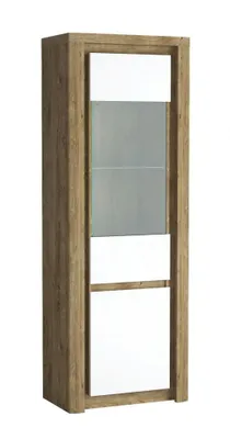 Produktbild von Bettso Vitrine Standvitrine LED-Beleuchtung 70 x 197 cm Livinio Eiche mit Weiß Glanz