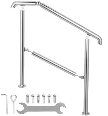 Produktbild von Treppengeländer-Handlauf aus Edelstahl für 5 Stufen - Verstellbares Eingangsgeländer Silber - Höhenverstellbar - 1,6 m