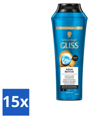 Zdjęcie produktu dla 15 sztuk szamponu Gliss Aqua Revive – dla nawilżenia włosów – 250 ml – zestaw ekonomiczny