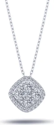 Produktbild von Halskette mit Diamanten Pati-Anhänger groß Brillant-Schliff in 14 Karat Weißgold