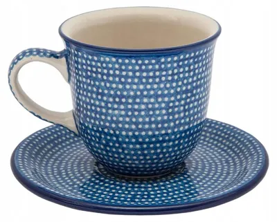Produktbild von Bolesławiec Tasse mit Untertasse 200 ml Handgefertigt