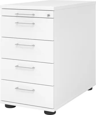 Produktbild von bümö office Standcontainer - mit 4 Schubladen - Nachbildung: Weiß, Griff: Bügelgriff (Metall)